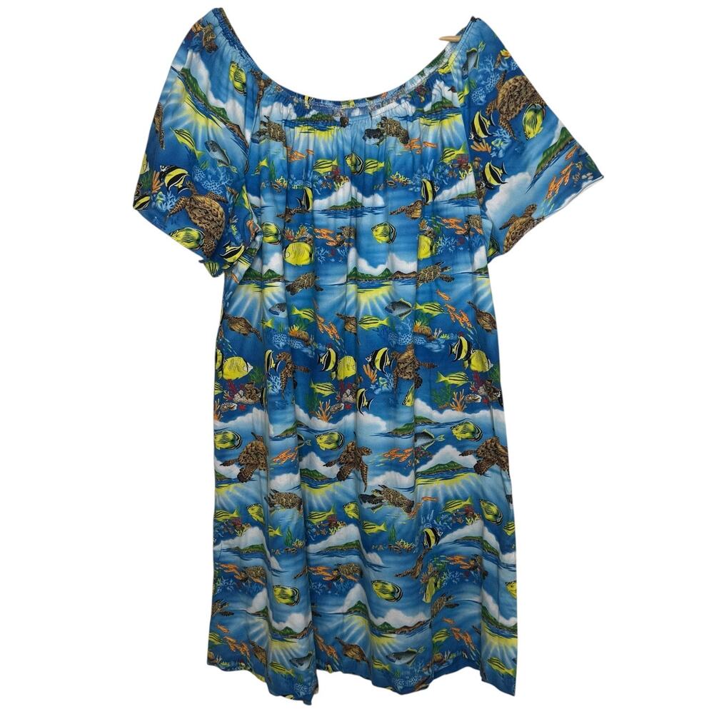 Made in Hawaii 2X 100% Cotton Seawind Tropical Fish Print Scoop Neck Aloha Dress